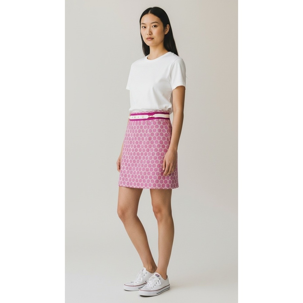 Antonio Melani Pink Cream Geometric Dot Pencil Skirt Gold Hardware Size 4